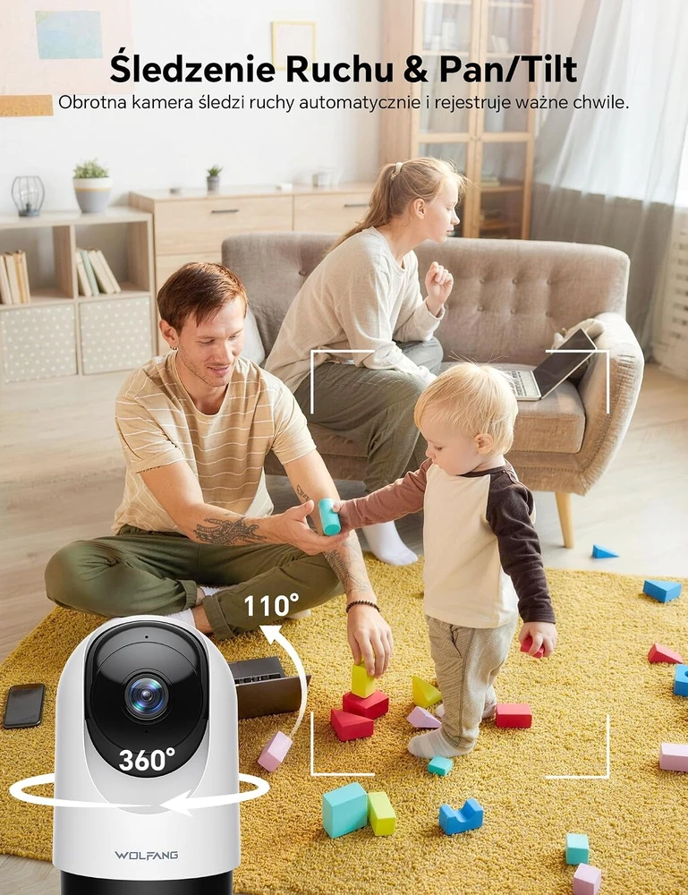 WOLFANG vidaus Wi-Fi stebėjimo kamera 2K 3 MP su 360° pasukimu ir naktiniu matymu WS03