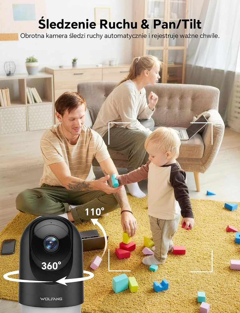 WOLFANG vidaus Wi-Fi stebėjimo kamera 2K su 360° PTZ ir automatiniu sekimu WS03B-2