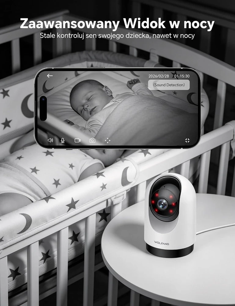 WOLFANG vidaus Wi-Fi stebėjimo kamera 2K 3 MP su 360° pasukimu ir naktiniu matymu WS03