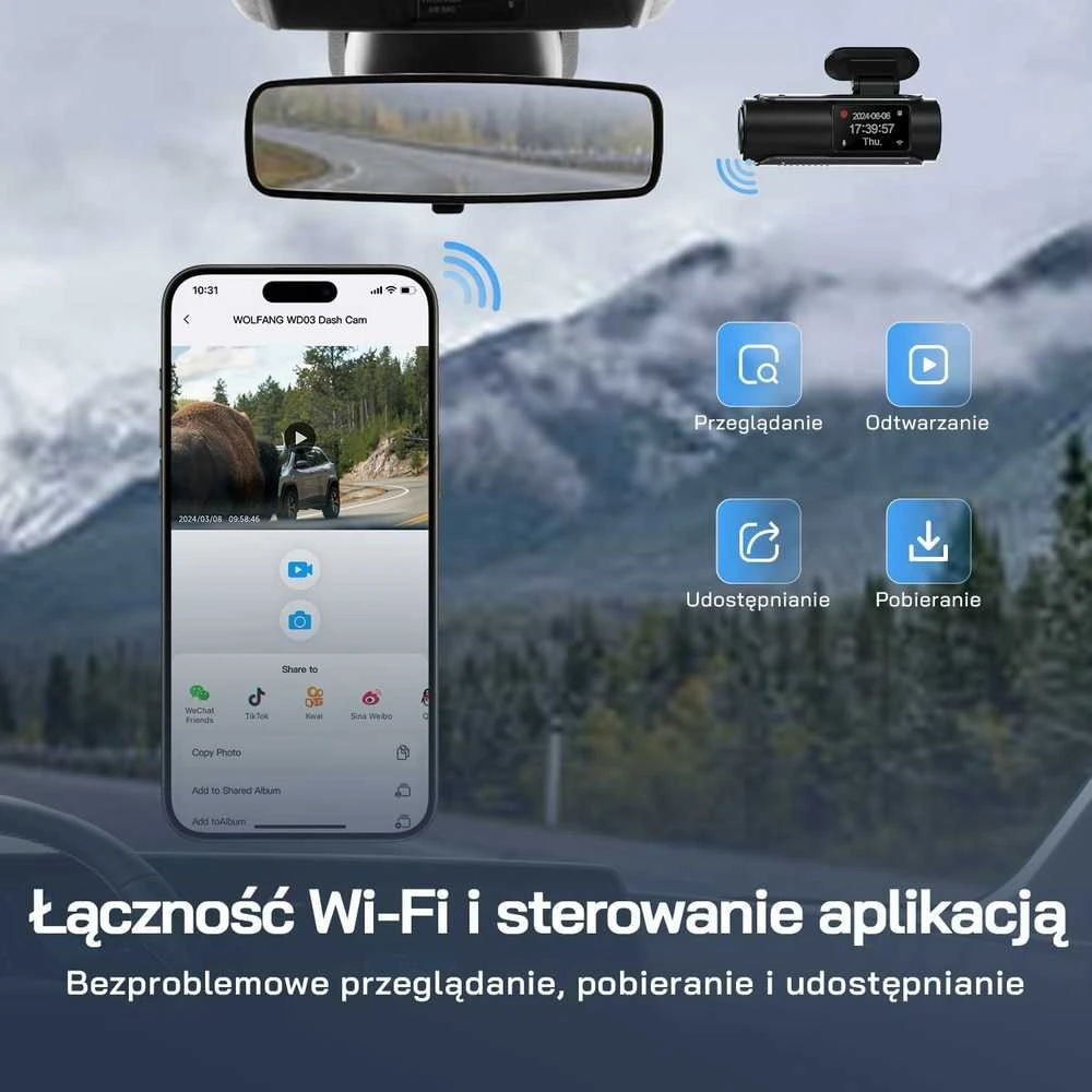 WOLFANG WD03 Vaizdo registratorius su priekiniu ir galiniu vaizdu