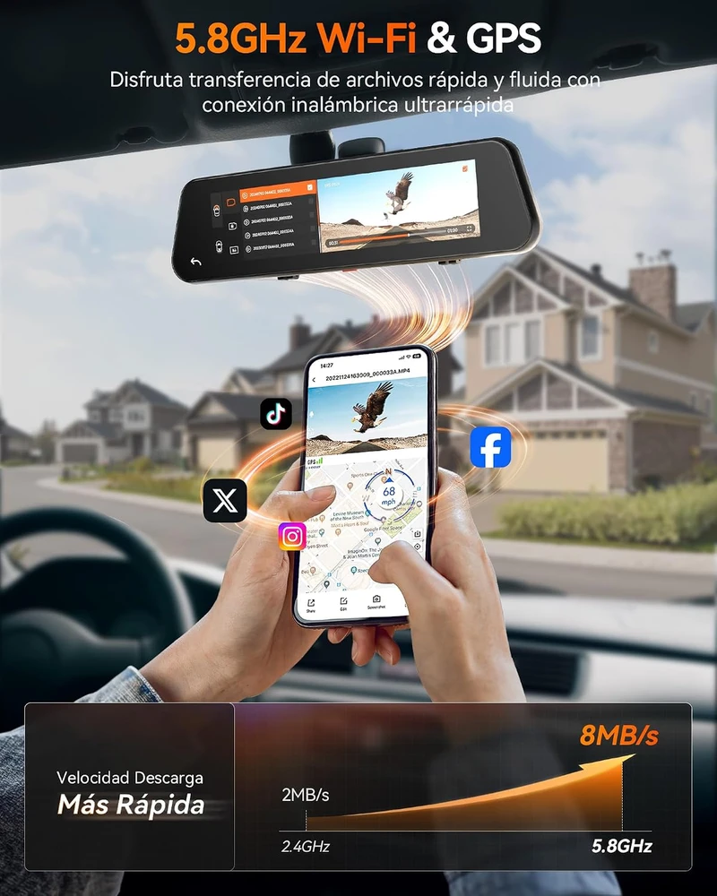 WOLFBOX automobilinė vaizdo kamera veidrodyje G900 PRO, 4K, 12 colių, galinė 2,5K kamera