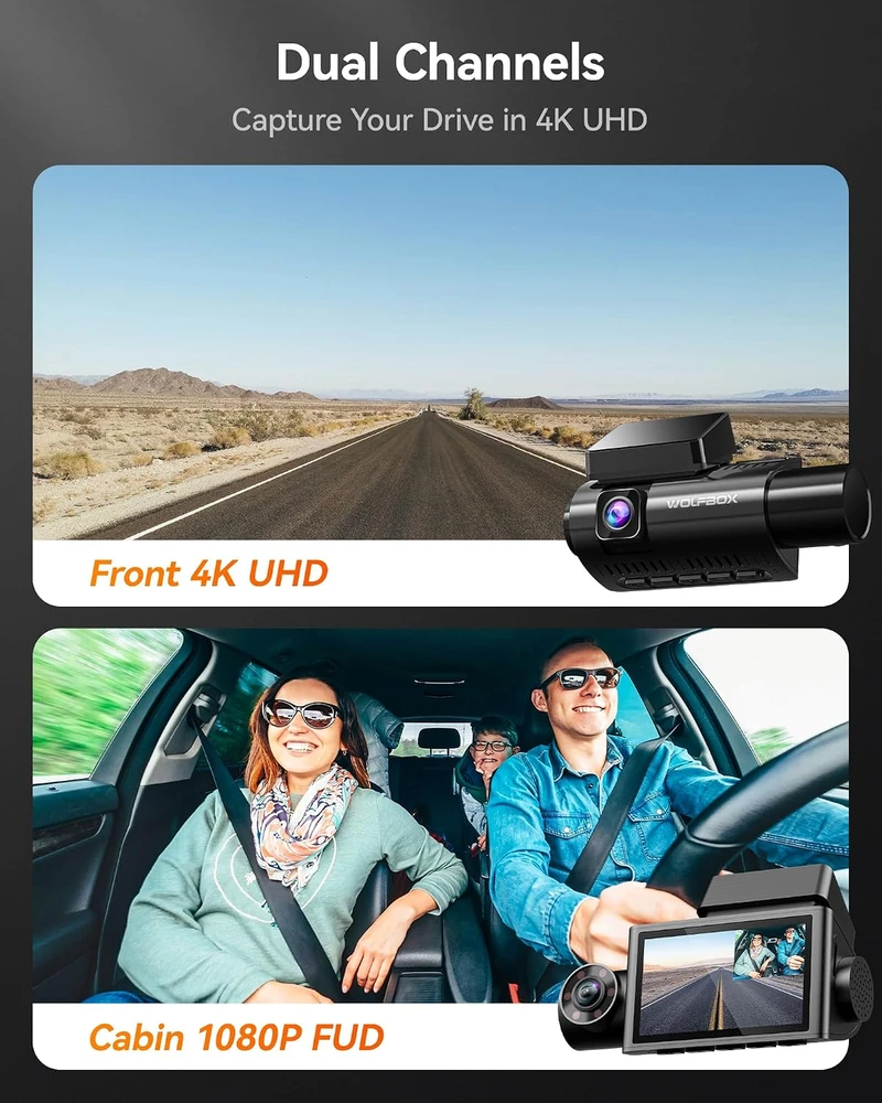 WOLFBOX i07 trijų kanalų automobilinis vaizdo registratorius 4K su Wi-Fi, GPS ir 3 col. LCD
