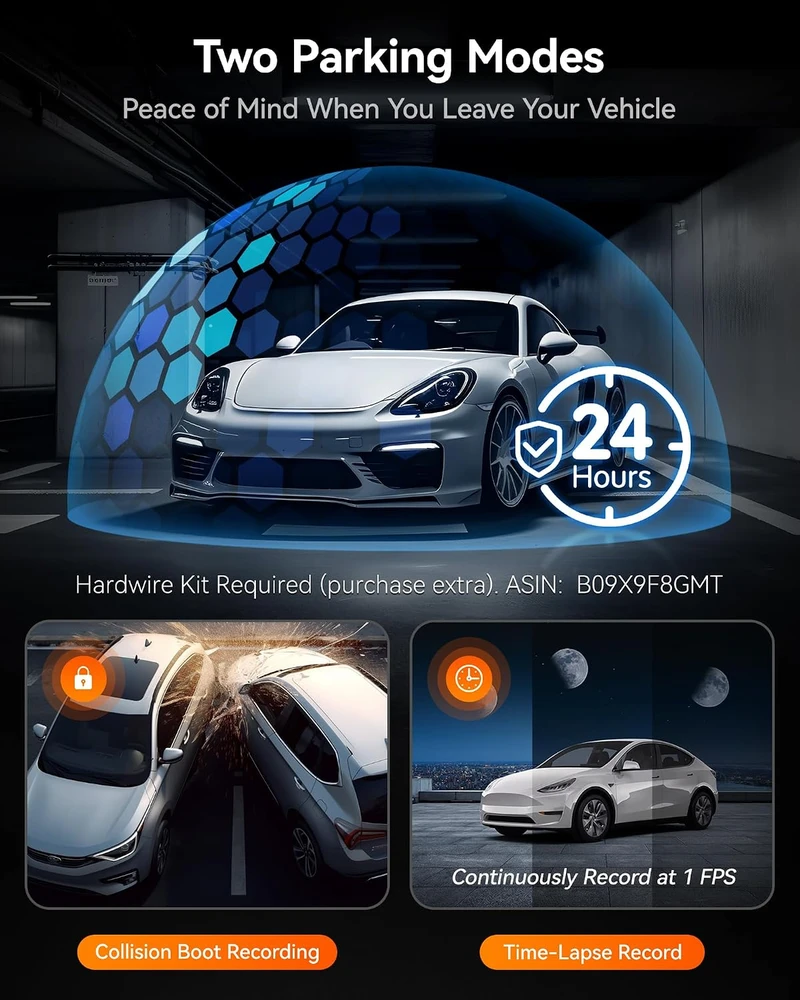 WOLFBOX i07 trijų kanalų automobilinis vaizdo registratorius 4K su Wi-Fi, GPS ir 3 col. LCD