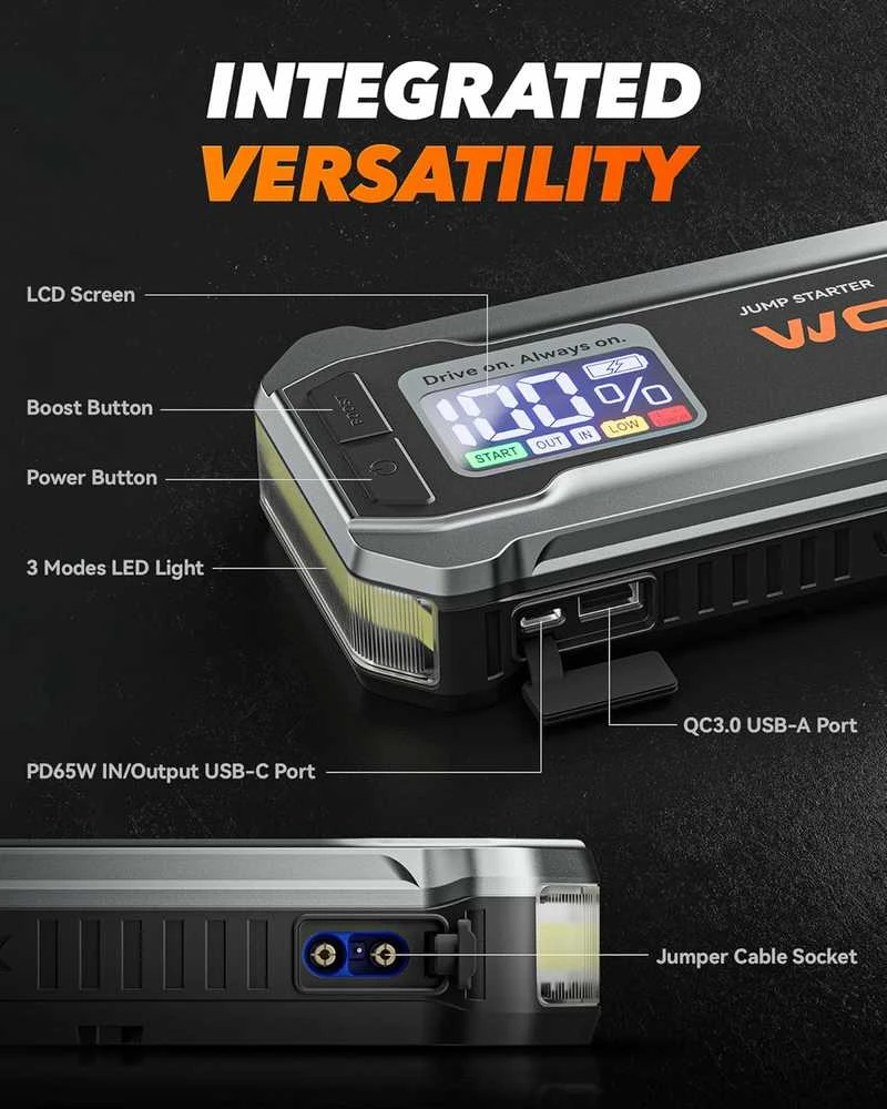 WOLFBOX MegaVolt24 4000A automobilio užvedimo įrenginys 12 V, 24000 mAh su LED žibintuvėliu