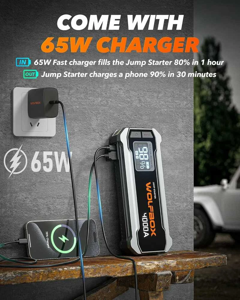 WOLFBOX MegaVolt24 4000A automobilio užvedimo įrenginys 12 V, 24000 mAh su LED žibintuvėliu