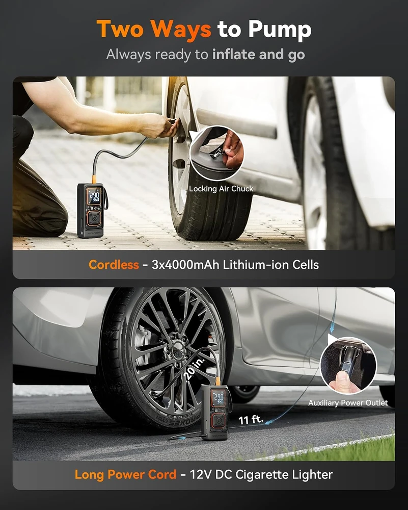 WOLFBOX nešiojamas oro kompresorius padangoms 150 PSI, 12000 mAh, MegaFlow24-NEW