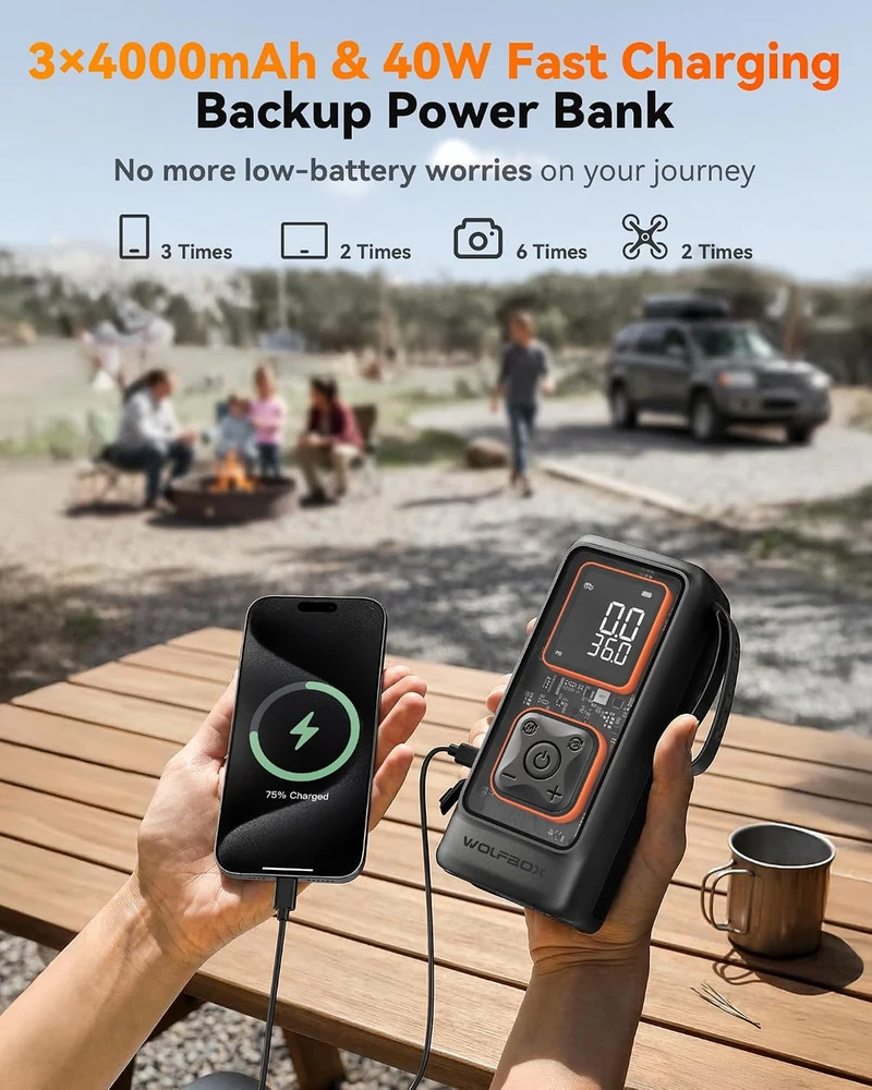 WOLFBOX nešiojamas oro kompresorius padangoms 150 PSI, 12000 mAh, MegaFlow24-NEW