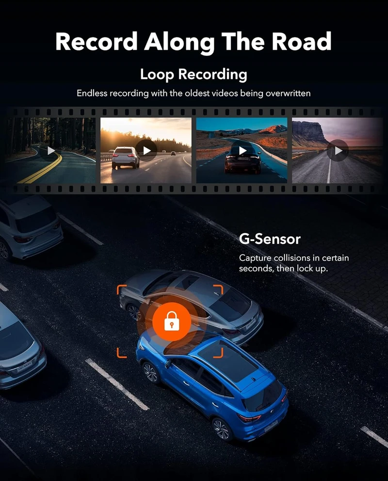 WOLFBOX veidrodinė automobilinė kamera 4K, Wi-Fi 5.8 GHz, GPS, priekinė ir galinė, G930
