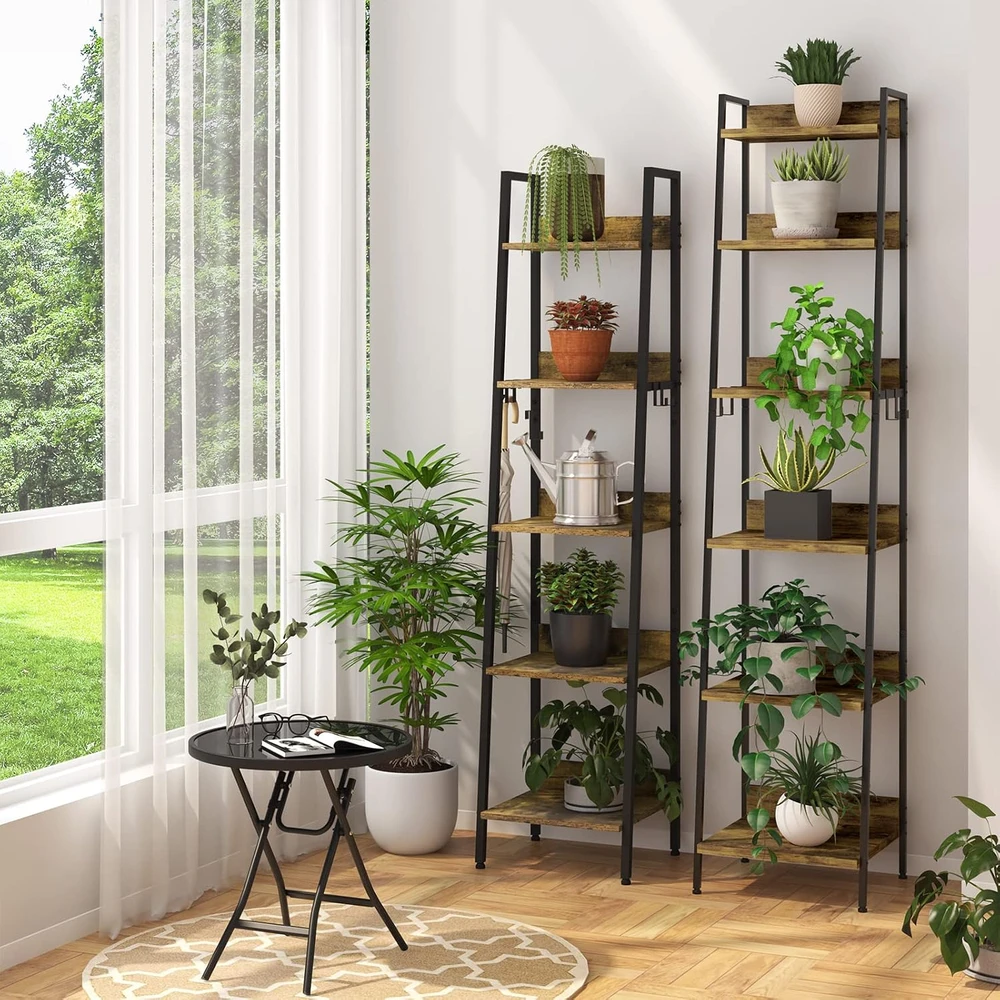 WOLTU pastatoma kopėčių tipo knygų lentyna su 6 lentynomis ir 4 kabliais RGB930hov