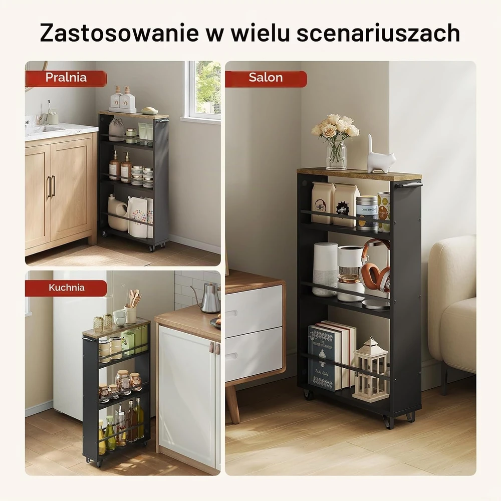 WOLTU virtuvinis vežimėlis su 3 lentynomis, ratukais ir stabdžiais 47 x 13 x 80 cm RW050rbs