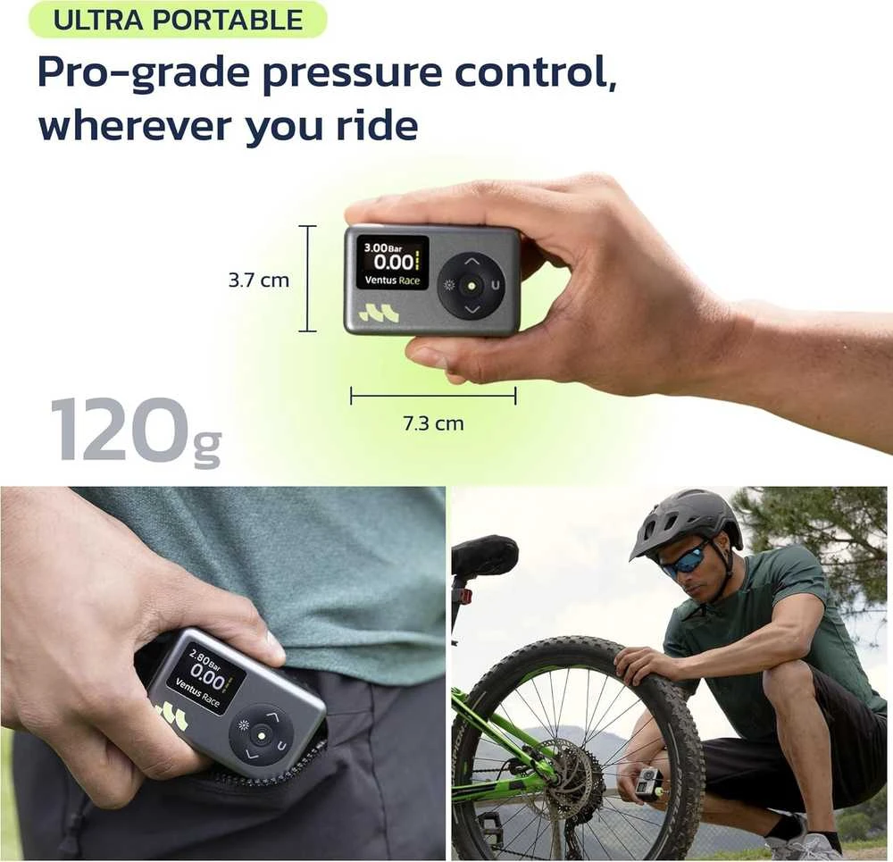 Woowind elektrinė mini dviračio pompa su manometru, 120 PSI, USB-C, Presta ir Schrader