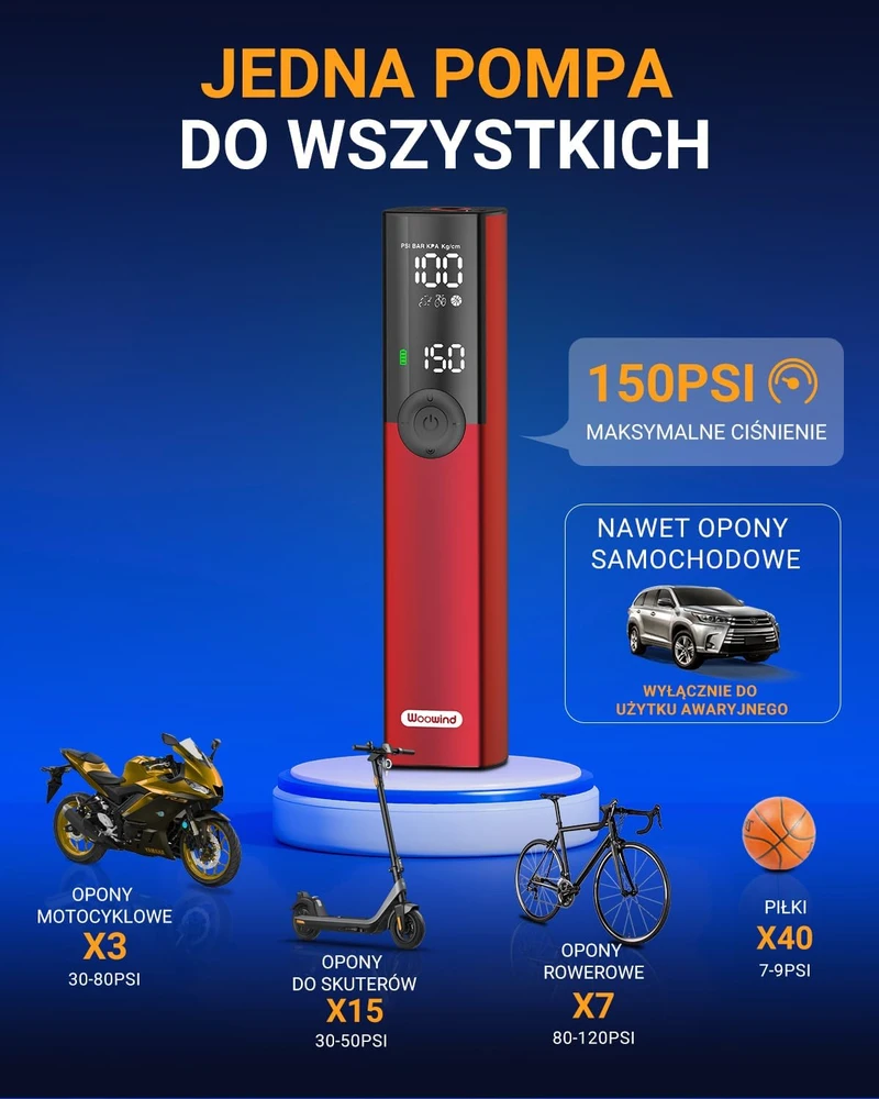 Woowind nešiojamas elektrinis padangų kompresorius BP188-150PSI, 150 PSI, USB