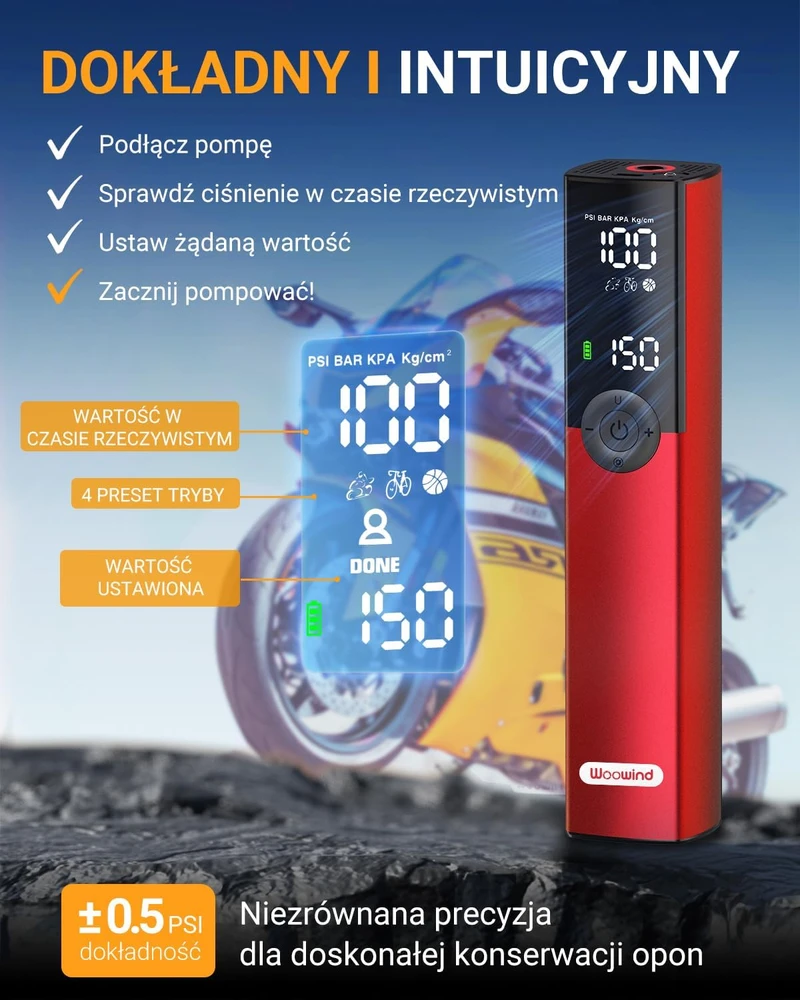 Woowind nešiojamas elektrinis padangų kompresorius BP188-150PSI, 150 PSI, USB