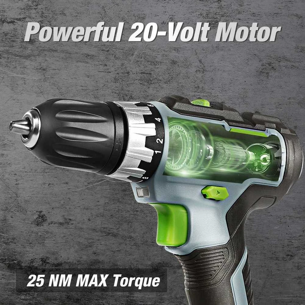 WORKPRO 18 V akumuliatorinis gręžtuvas–suktuvas, 25 Nm, 2.0 Ah Li-Ion, 2 greičiai