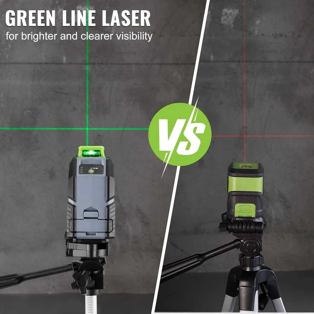 WORKPRO 360° kryžminis žalias lazerinis nivelyras su stovu, automatinis išlyginimas, W002905A