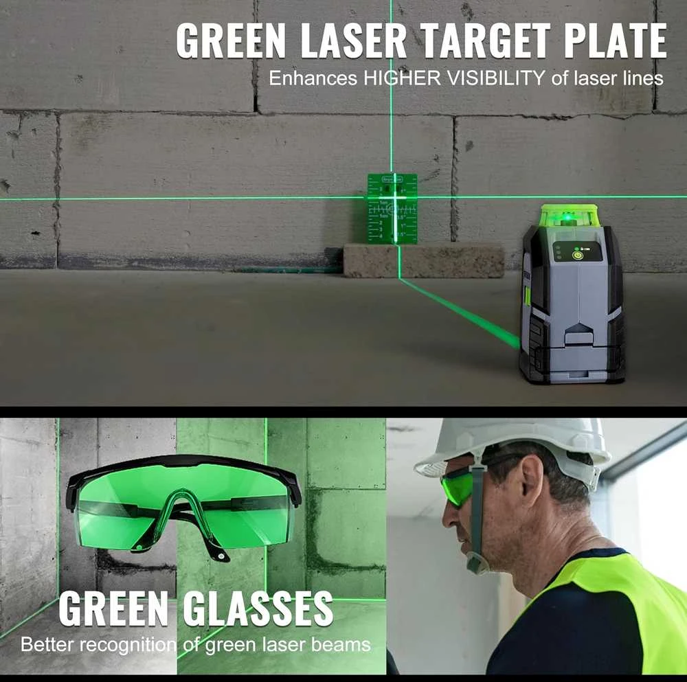 WORKPRO 360° kryžminis žalias lazerinis nivelyras su stovu, automatinis išlyginimas, W002905A
