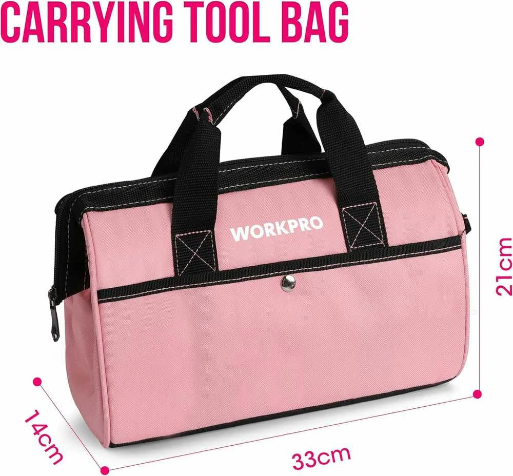 WORKPRO 53 elementų rožinis įrankių rinkinys
