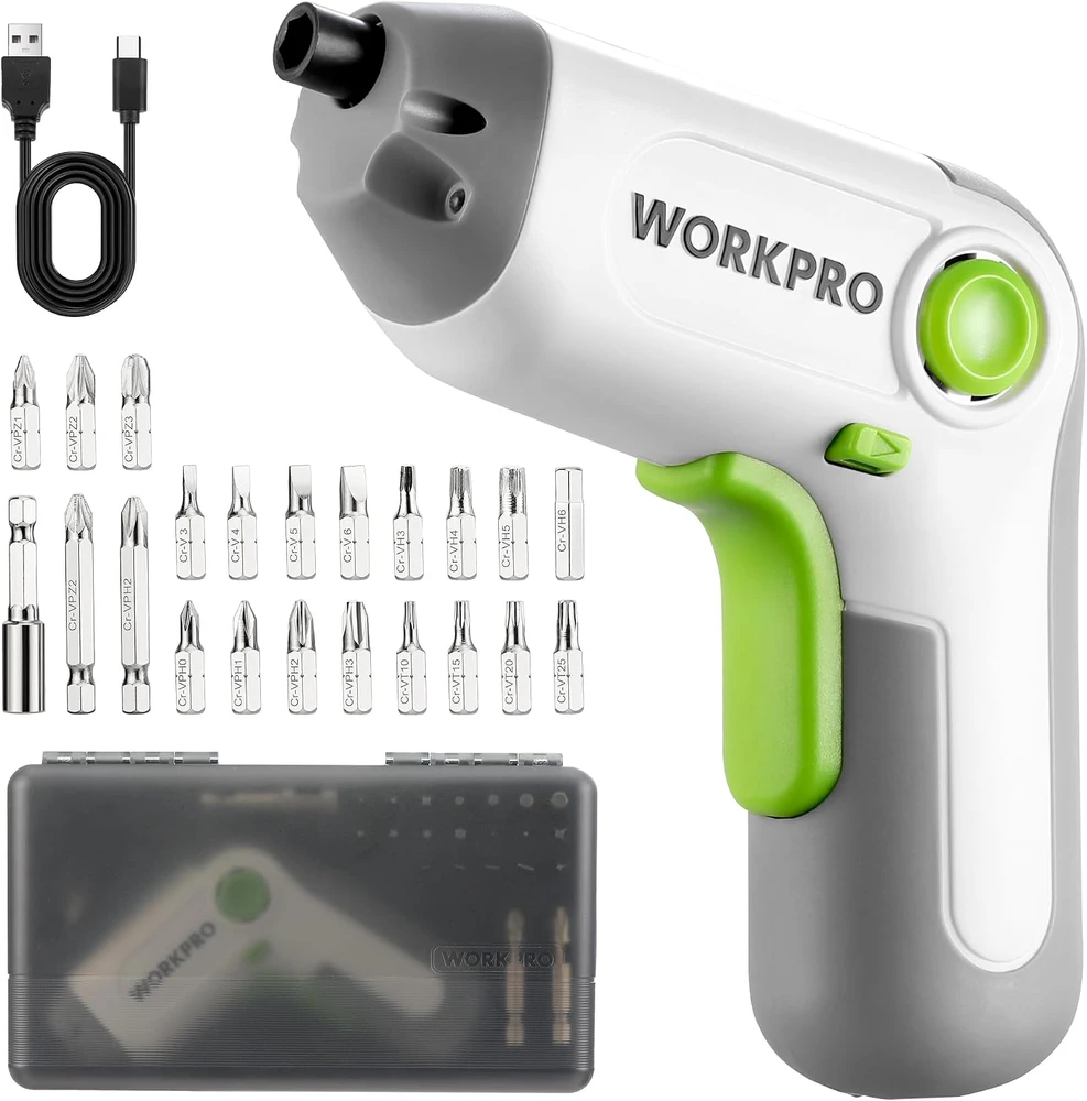WORKPRO akumuliatorinis suktuvas 3,6 V, 210 aps./min, 2000 mAh, USB-C, LED, W121070A