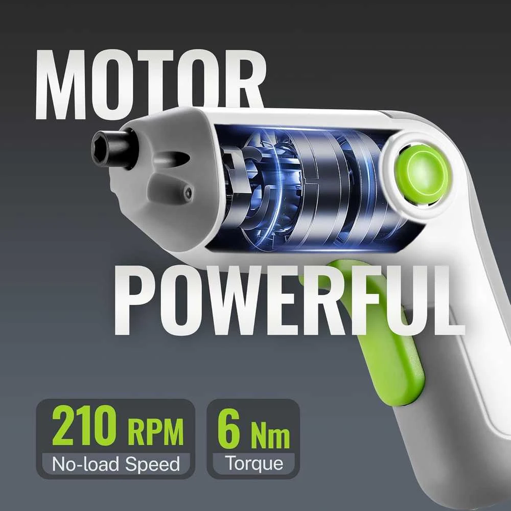 WORKPRO akumuliatorinis suktuvas 3,6 V, 210 aps./min, 2000 mAh, USB-C, LED, W121070A
