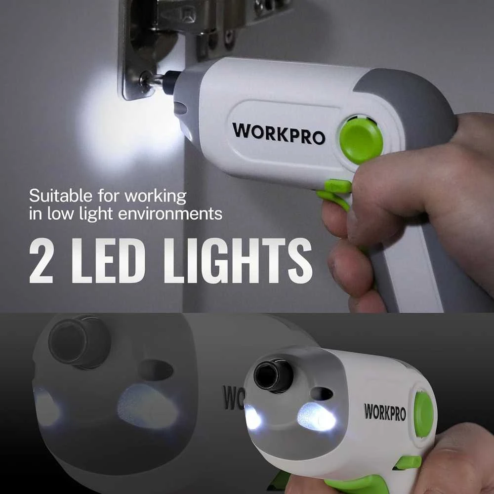 WORKPRO akumuliatorinis suktuvas 3,6 V, 210 aps./min, 2000 mAh, USB-C, LED, W121070A