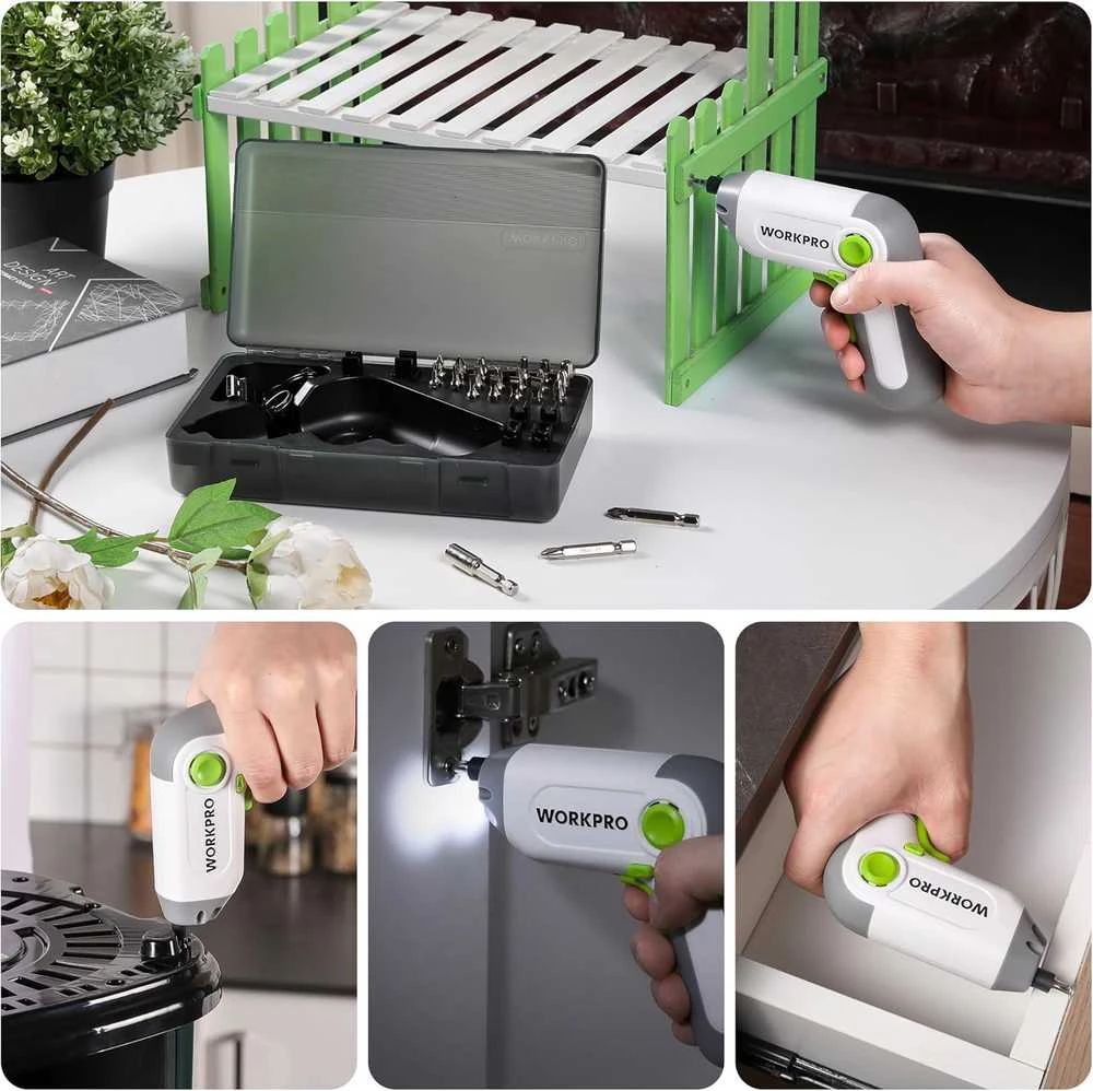 WORKPRO akumuliatorinis suktuvas 3,6 V, 210 aps./min, 2000 mAh, USB-C, LED, W121070A