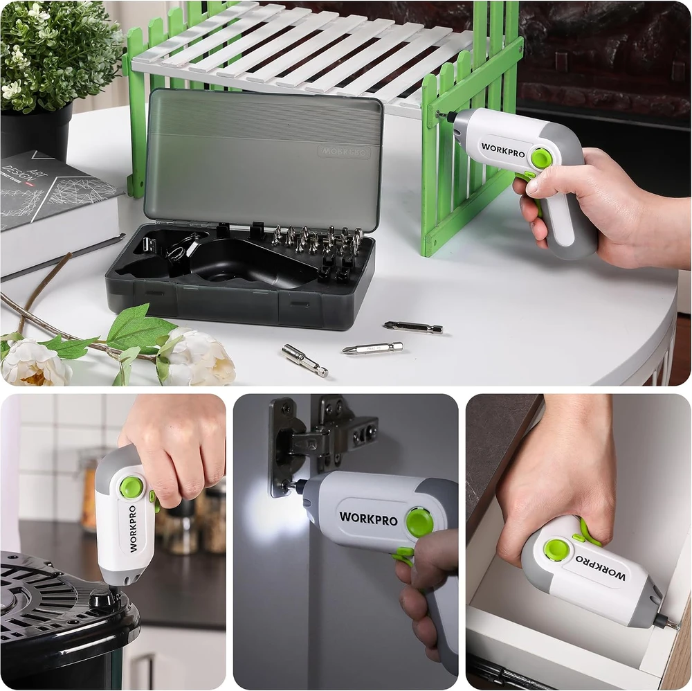 WORKPRO akumuliatorinis suktuvas 3,6 V, 210 aps./min, 2000 mAh, USB-C, LED, W121070A