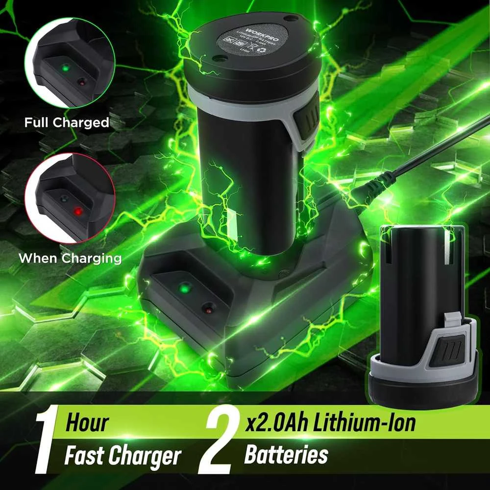 WORKPRO akumuliatorinis veržliaraktis 12 V, 55 Nm, su 2 akumuliatoriais, LED, W125222AU