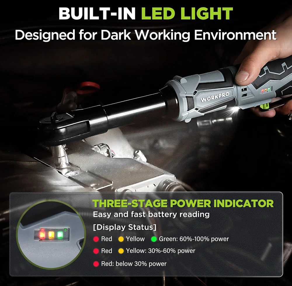 WORKPRO akumuliatorinis veržliaraktis 12 V, 55 Nm, su 2 akumuliatoriais, LED, W125222AU