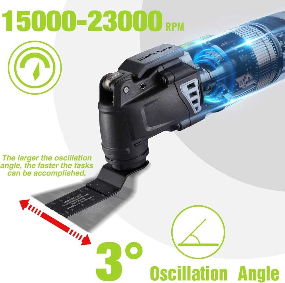 WORKPRO daugiafunkcinis osciliacinis įrankis 300W, 7 greičiai, su 17 priedų, W124746AU