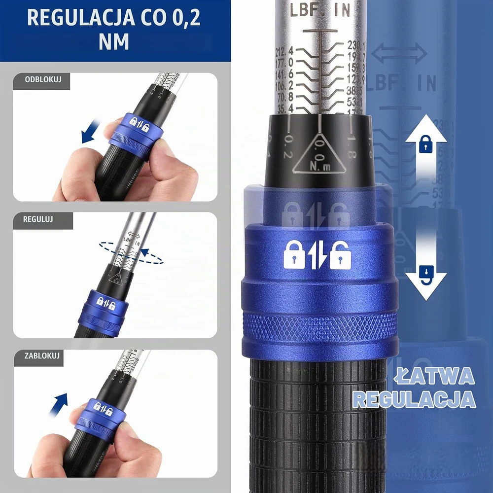 WORKPRO dinamometrinis raktas 2–26 Nm, 72 dantų, 14 dalių rinkinys W003123A