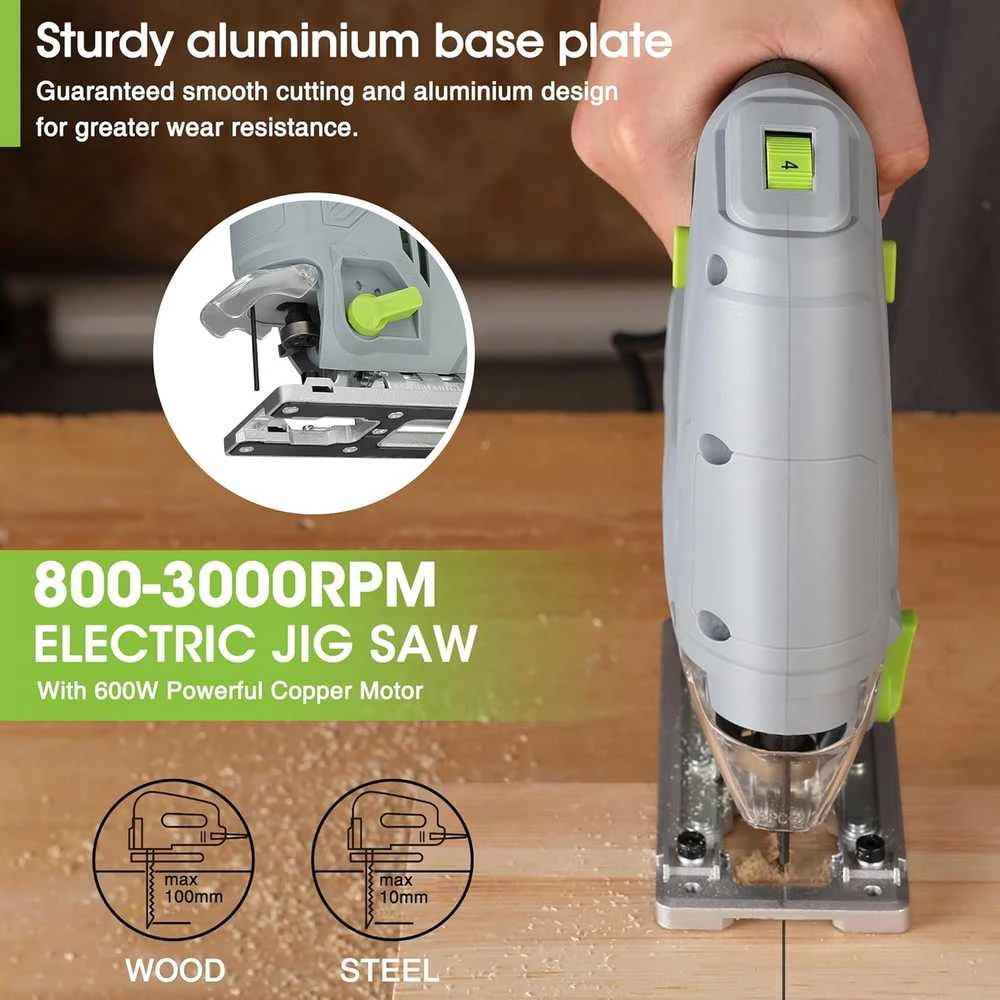 WORKPRO elektrinis siaurapjūklis 600 W, 3000 spm, 6 greičiai, 45° pjovimo kampas, W124751AU