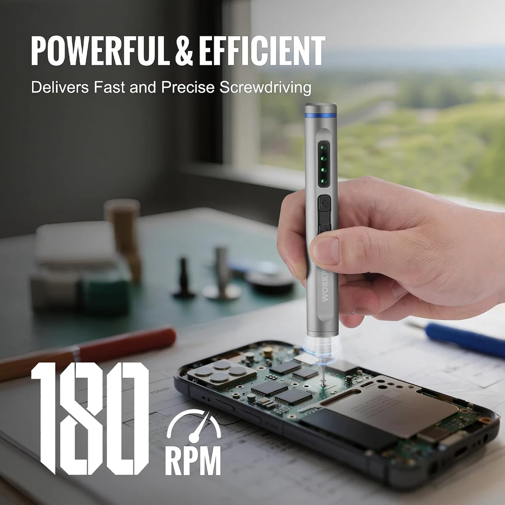 WORKPRO elektrinių precizinių atsuktuvų rinkinys 42 vnt., 36 S2 antgaliai, USB-C, W121074AE