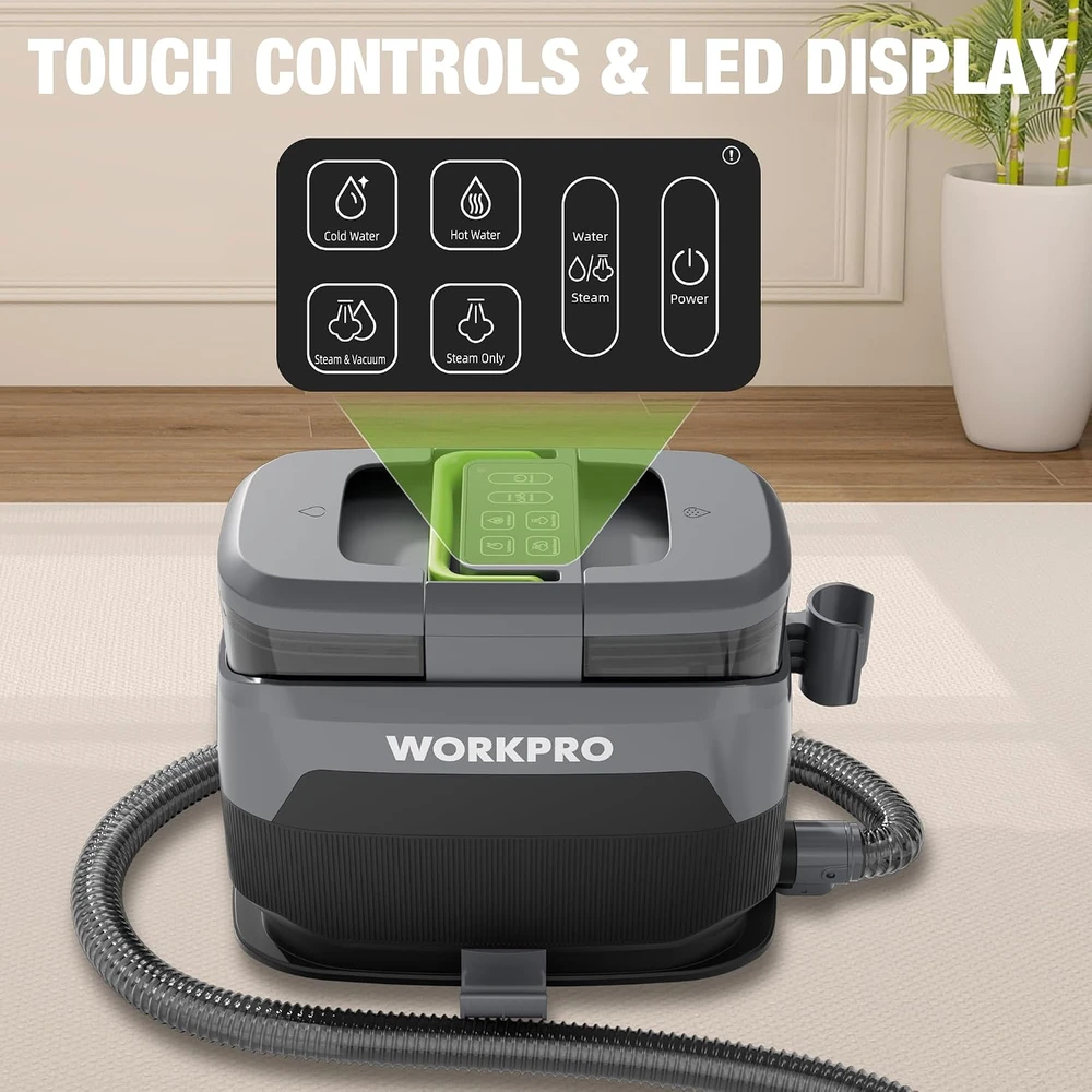 WORKPRO garinis kilimų ir apmušalų valytuvas su 4 režimais, 16 kPa, W125370