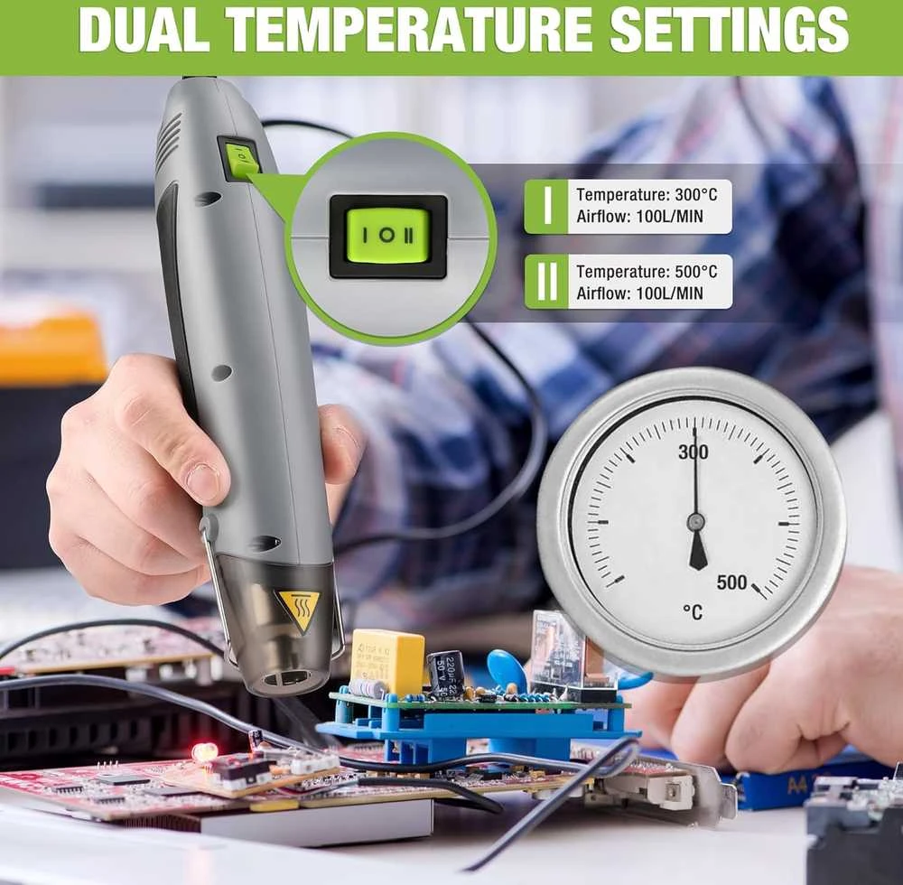 WORKPRO mini karšto oro pūstuvas 400 W su dviem temperatūros režimais, apsauginė galvutė, modelis W125253A