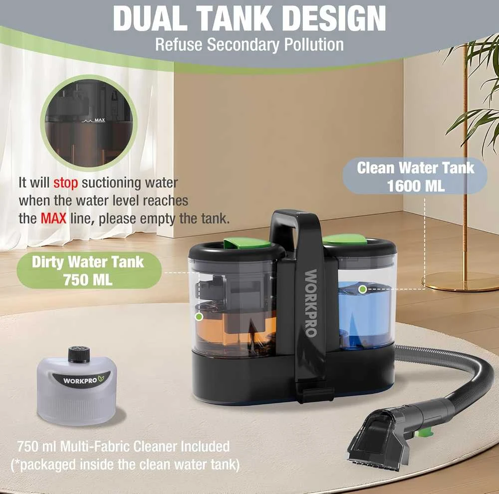 WORKPRO plaunantis dulkių siurblys 450 W, 1,6 l talpa, 13 kPa siurbimas, dvi galvutės, W125296A