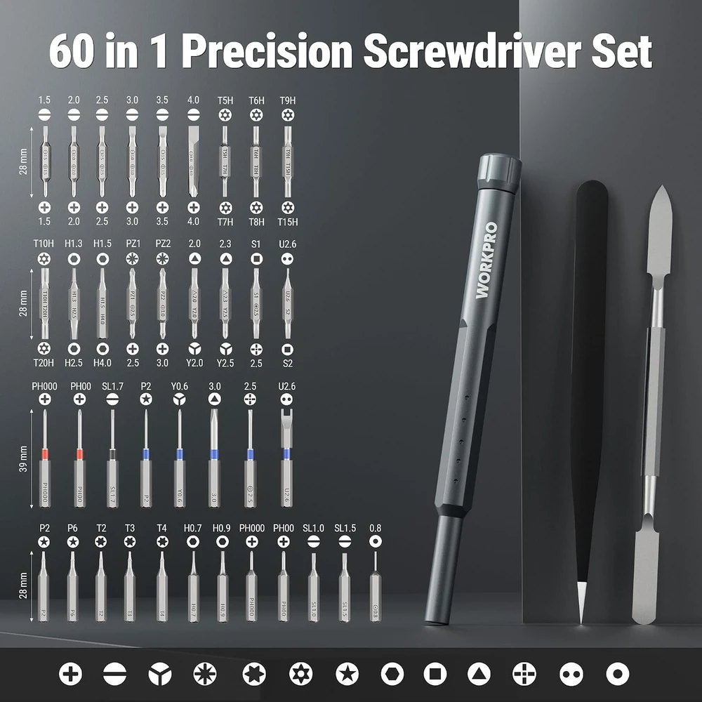 WORKPRO precizinių atsuktuvų rinkinys 60 vnt. su magnetiniais antgaliais W021846A