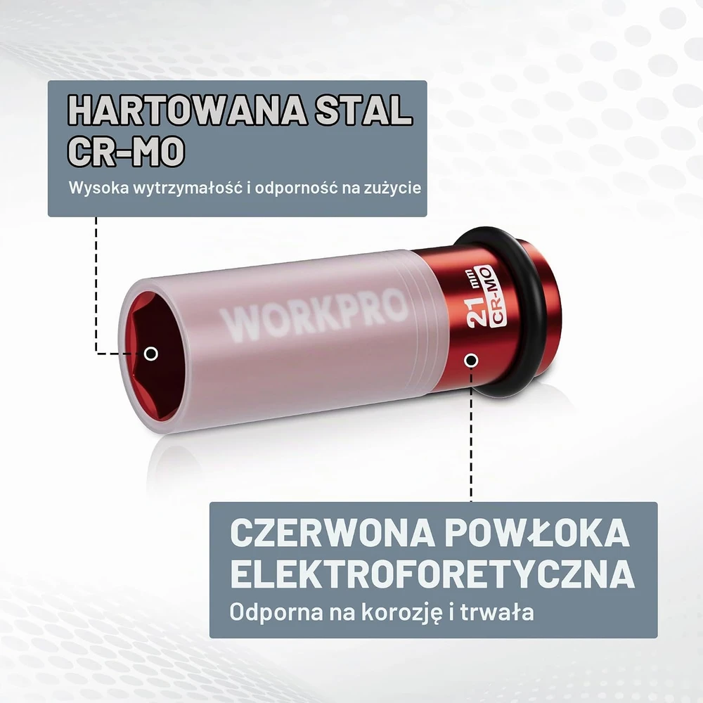 WORKPRO smūginio suktuvo galvutė 21 mm, 1/2 col., CR-MO plienas, W074584AE