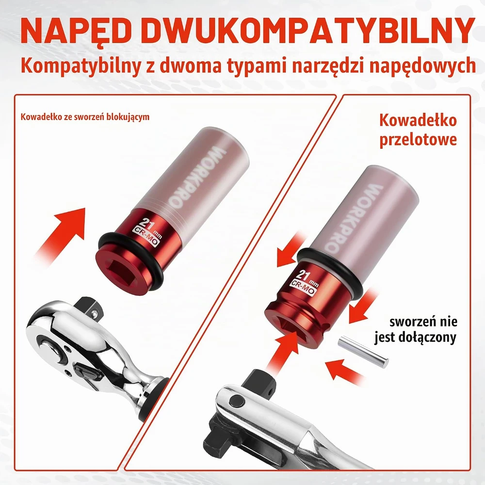 WORKPRO smūginio suktuvo galvutė 21 mm, 1/2 col., CR-MO plienas, W074584AE