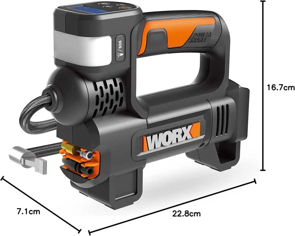 WORX akumuliatorinė daugiafunkcė oro pompa WX092.9, 10 bar, LED, be akumuliatoriaus