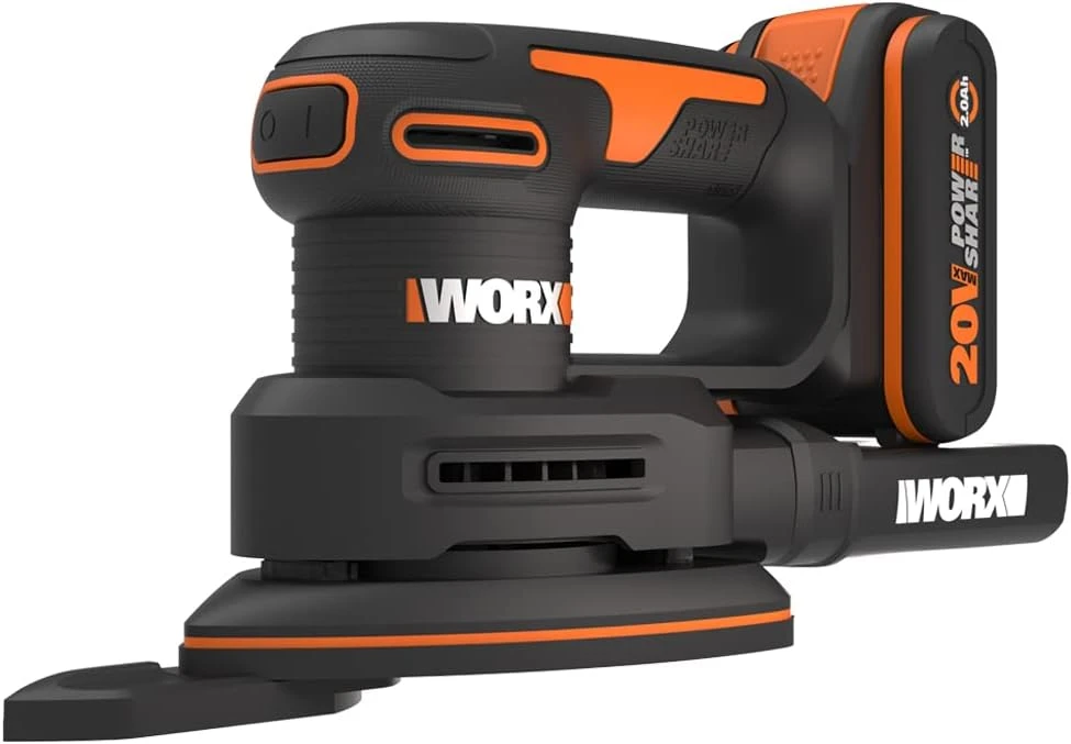 WORX akumuliatorinė detalioji šlifuoklė 20 V su dulkių maišeliu WX822