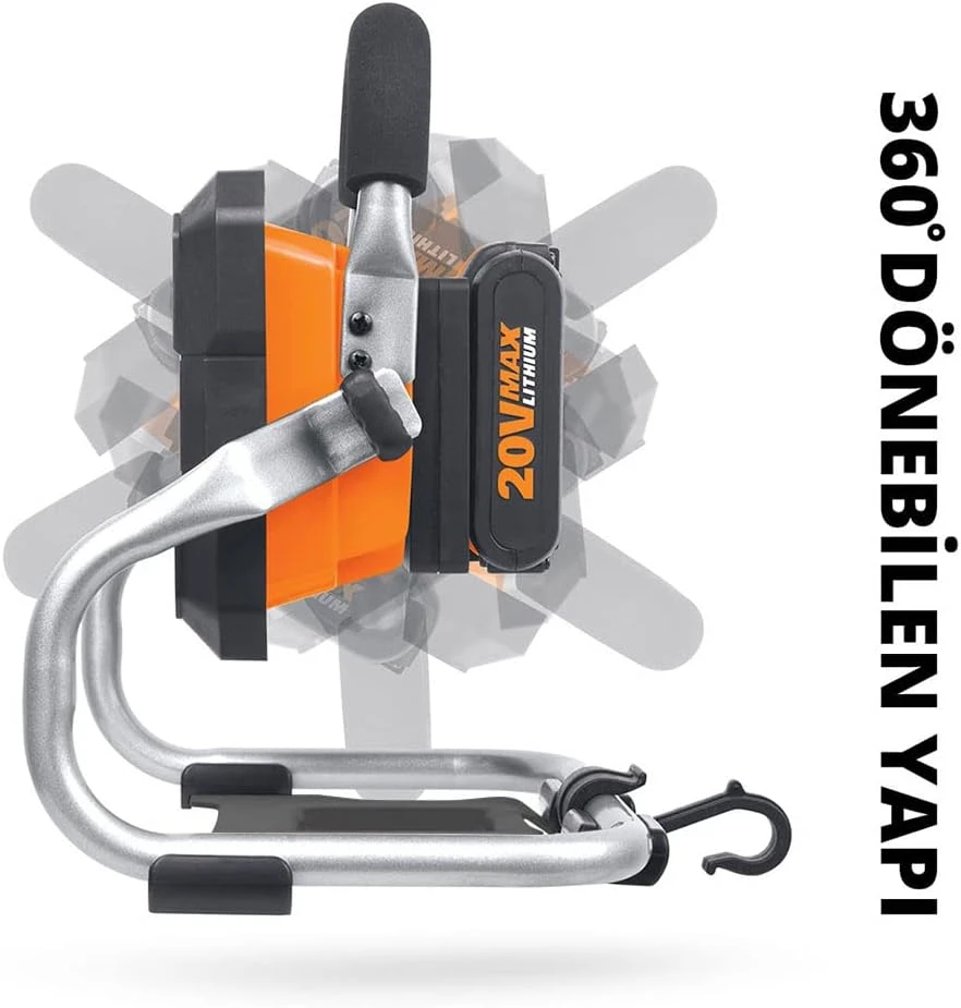 WORX akumuliatorinė LED darbinė lempa 20 V, 1500 lm, 360° kampas, WX026.9