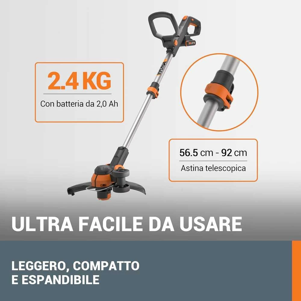 WORX akumuliatorinė žoliapjovė-trimeris 20 V, 2 viename, 30 cm pjovimo plotis, WG163E.9, be akumuliatoriaus ir kroviklio