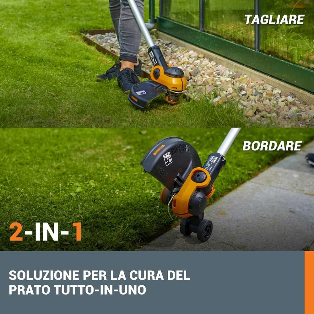 WORX akumuliatorinė žoliapjovė-trimeris 20 V, 2 viename, 30 cm pjovimo plotis, WG163E.9, be akumuliatoriaus ir kroviklio