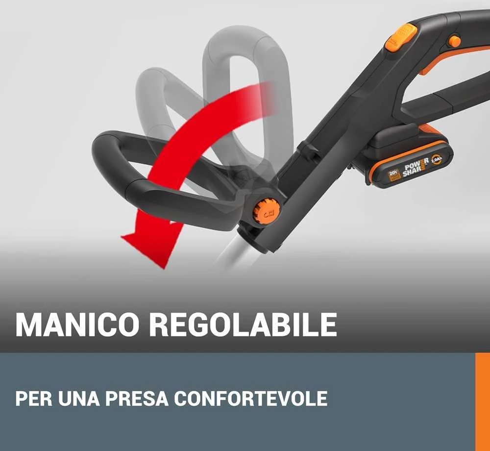 WORX akumuliatorinė žoliapjovė-trimeris 20 V, 2 viename, 30 cm pjovimo plotis, WG163E.9, be akumuliatoriaus ir kroviklio