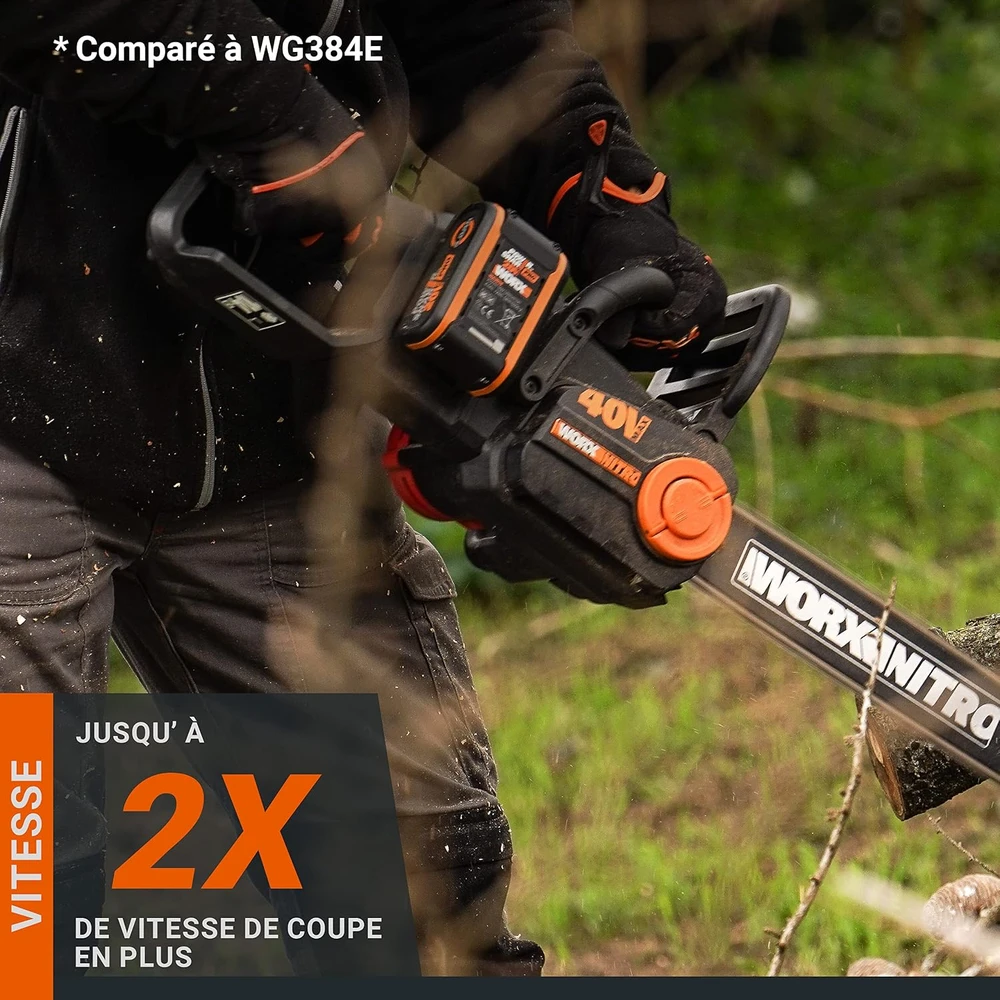 WORX akumuliatorinis grandininis pjūklas Nitro 40 V (2 × 20 V), 40 cm, WG385E.9