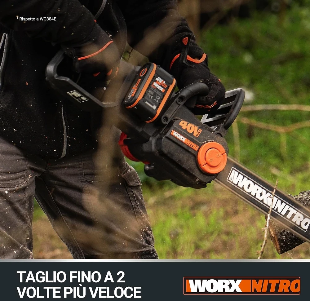 WORX akumuliatorinis grandininis pjūklas Nitro 40 V (2 × 20 V), 40 cm, WG385E.9