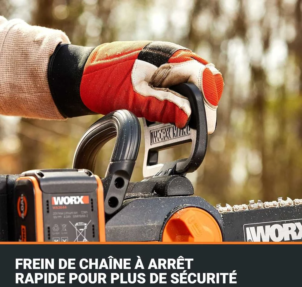WORX akumuliatorinis grandininis pjūklas 20 V, 30 cm ilgio juosta, bešepetėlinis variklis, WG350E