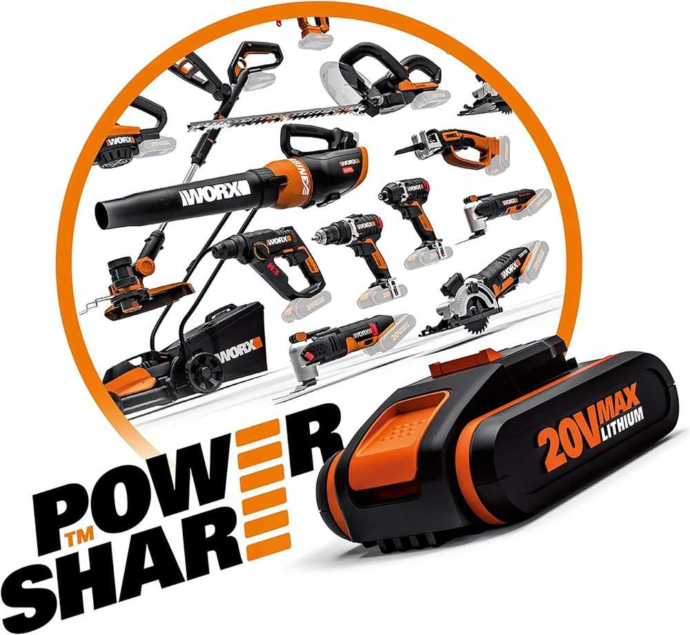 WORX akumuliatorinis rankinis diskinis pjūklas 20 V, 165 mm, su dulkių adapteriu, WX530.9