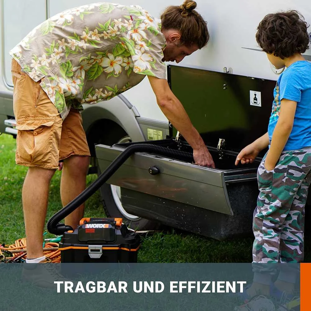 WORX akumuliatorinis šlapio ir sauso valymo dulkių siurblys 20 V, 8 l talpa, WX031.9