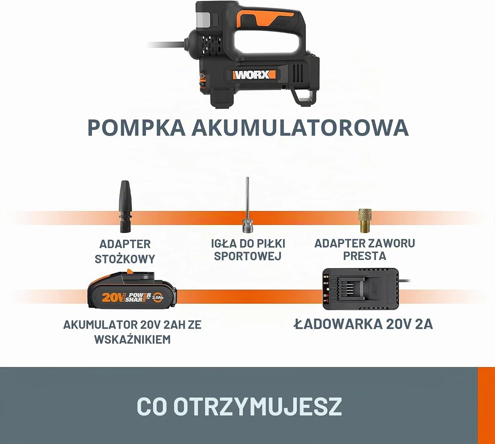 WORX belaidis oro kompresorius su LED žibintu 20 V 10 bar WX092